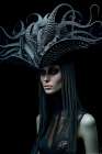Woman in futuristic fashion hat. AI Generated. Art Print